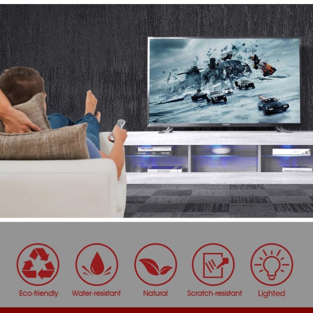 150cm Tv Cabinet Entertainment Stand Led Lowline Unit White Colour Image 5
