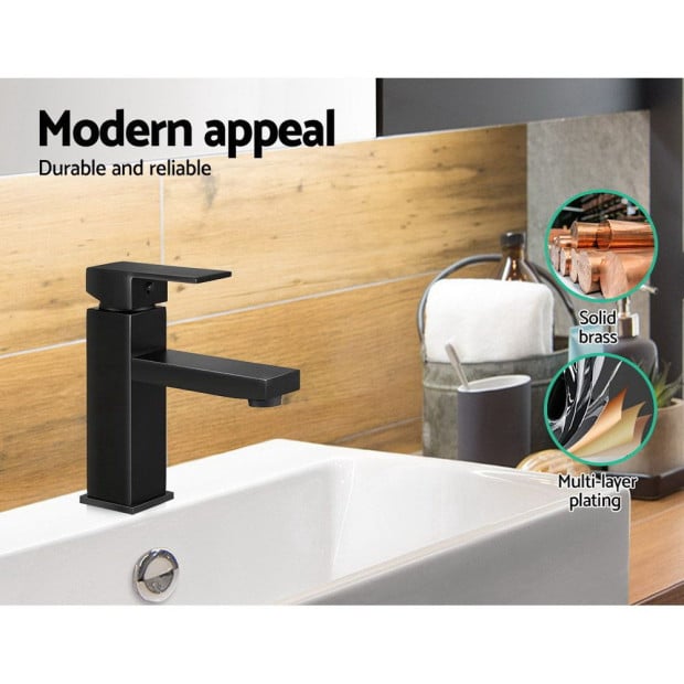 Basin Mixer Tap Faucet Vanity Counter Top WELS Standard Brass Black Image 5