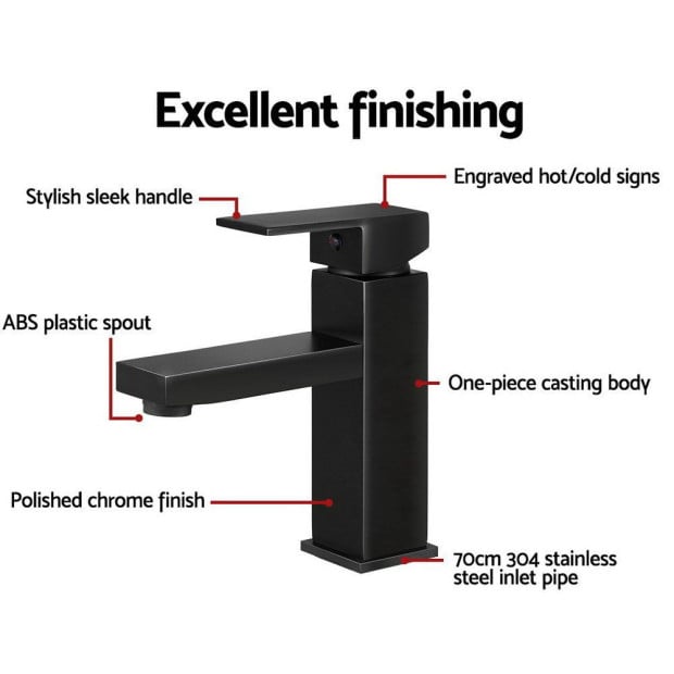 Basin Mixer Tap Faucet Vanity Counter Top WELS Standard Brass Black Image 6