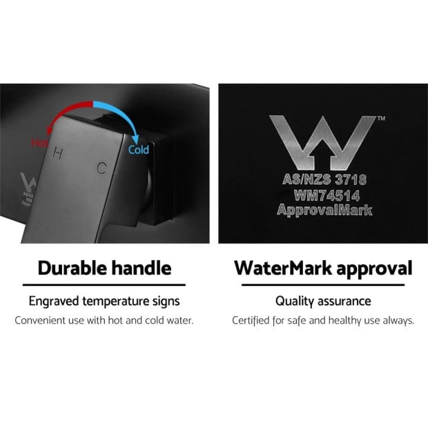 WELS Bathroom Tap Wall Square Black Basin Mixer Vanity Brass Faucet Image 3