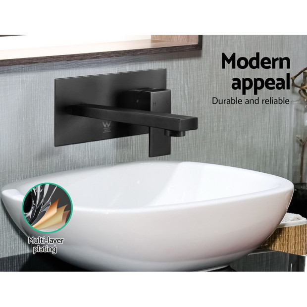 WELS Bathroom Tap Wall Square Black Basin Mixer Vanity Brass Faucet Image 4