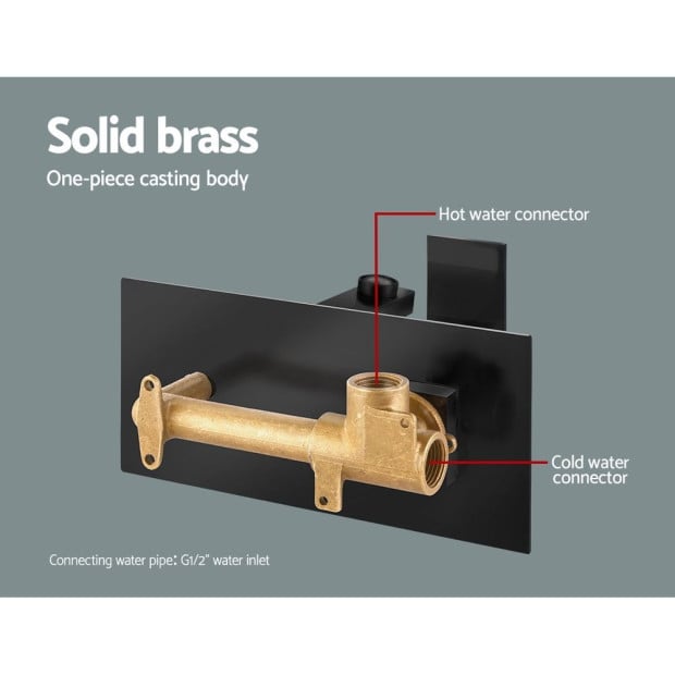 WELS Bathroom Tap Wall Square Black Basin Mixer Vanity Brass Faucet Image 5