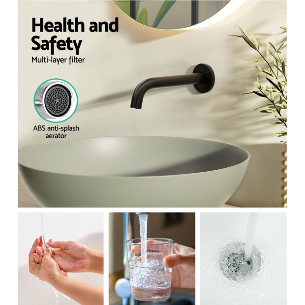 Bathroom Spout Wall Mounted Faucet Basin Sink Laundry Bathtub Black Image 6