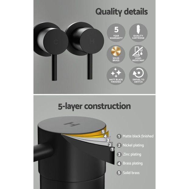 Bathroom Tap Shower Twin Tap Faucet Basin Sink Bath Swivel Black Image 5
