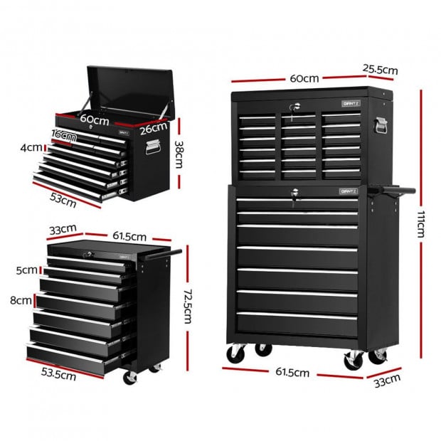 17 Drawers Tool Box Trolley Chest Cabinet Cart Garage Mechanic Black Image 2