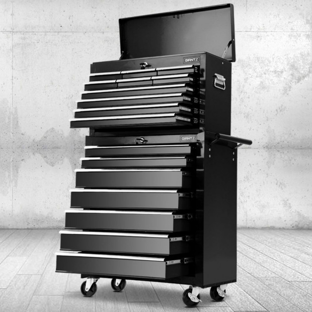 17 Drawers Tool Box Trolley Chest Cabinet Cart Garage Mechanic Black Image 7