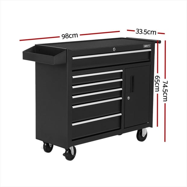 6 Drawer Tool Box Chest Cabinet Toolbox Storage Garage Organiser Wheels Image 2