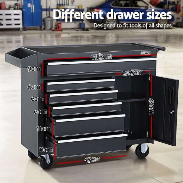 6 Drawer Tool Box Chest Cabinet Toolbox Storage Garage Organiser Wheels Image 4