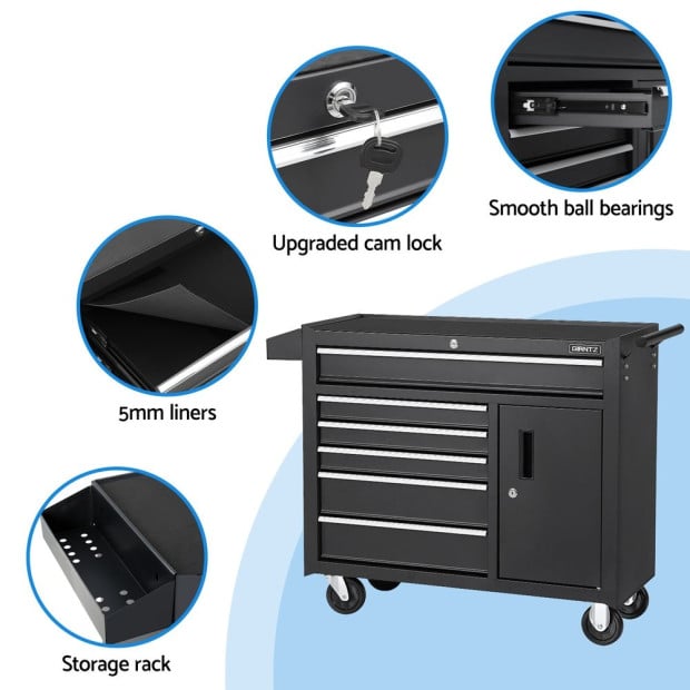 6 Drawer Tool Box Chest Cabinet Toolbox Storage Garage Organiser Wheels Image 6