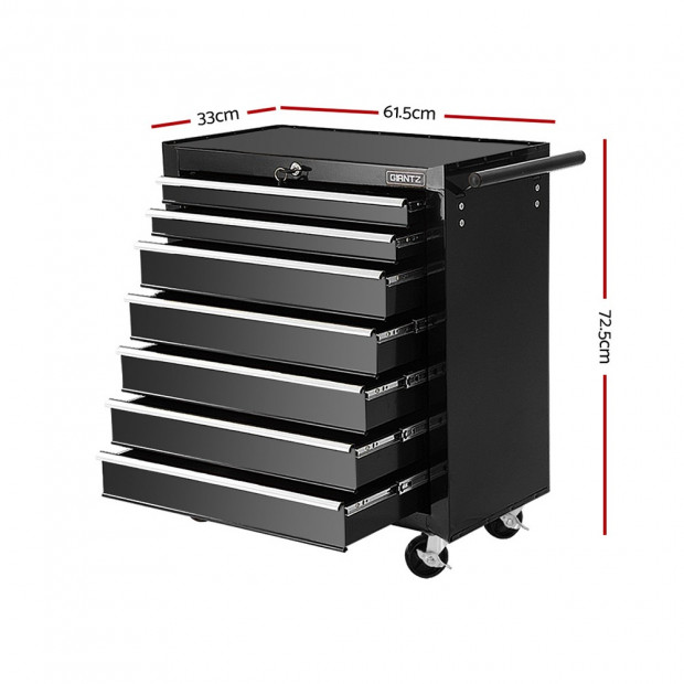 Tool Chest and Trolley Box Cabinet 7 Drawers Cart Garage Storage Black Image 2