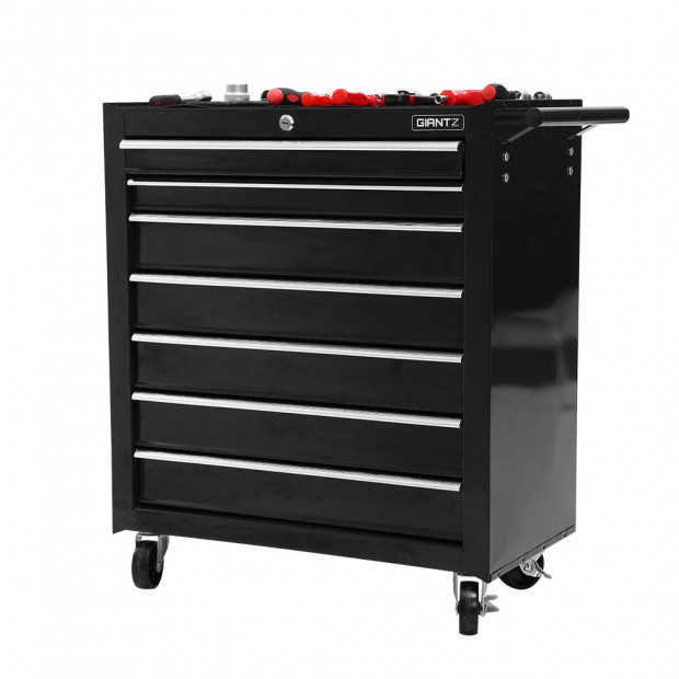 Tool Chest and Trolley Box Cabinet 7 Drawers Cart Garage Storage Black Image 3