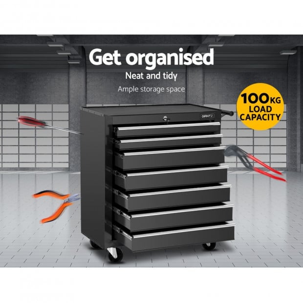 Tool Chest and Trolley Box Cabinet 7 Drawers Cart Garage Storage Black Image 4