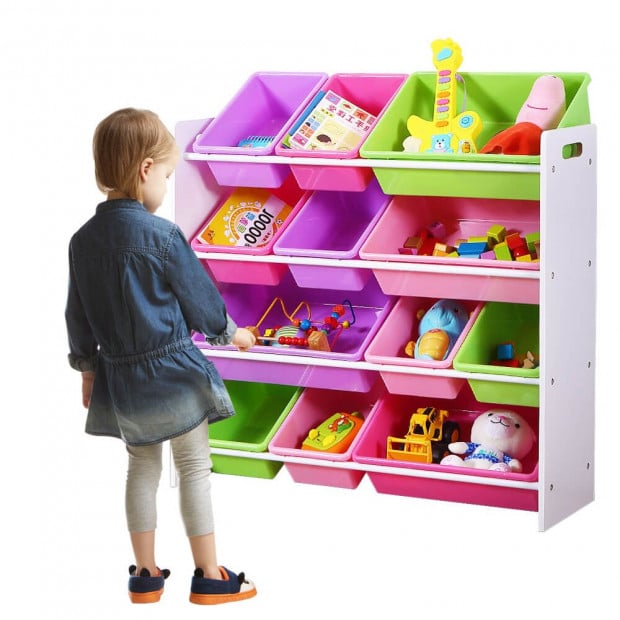 12Bins Kids Toy Box Bookshelf Organiser Display Shelf Storage