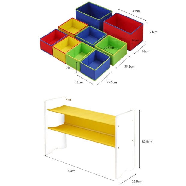 Kids Toy Box 9 Bins Storage Rack Wooden Bookcase 3 Tier White Image 3