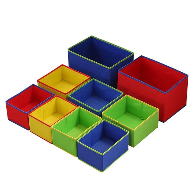 Kids Toy Box 9 Bins Storage Rack Wooden Bookcase 3 Tier White Image 4