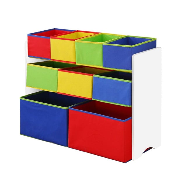 Kids Toy Box 9 Bins Storage Rack Wooden Bookcase 3 Tier White