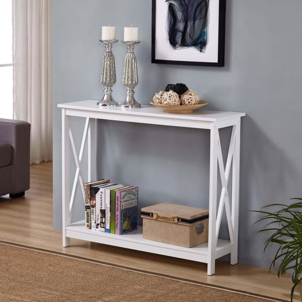 Sarantino Isla X-Frame Console Table in White Image 9