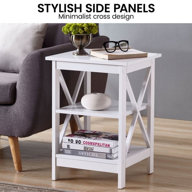 Sarantino Orson 2-Tier Bedside Table - White Image 8