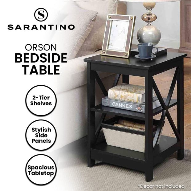 Sarantino Orson 2-Tier Bedside Table - Black
