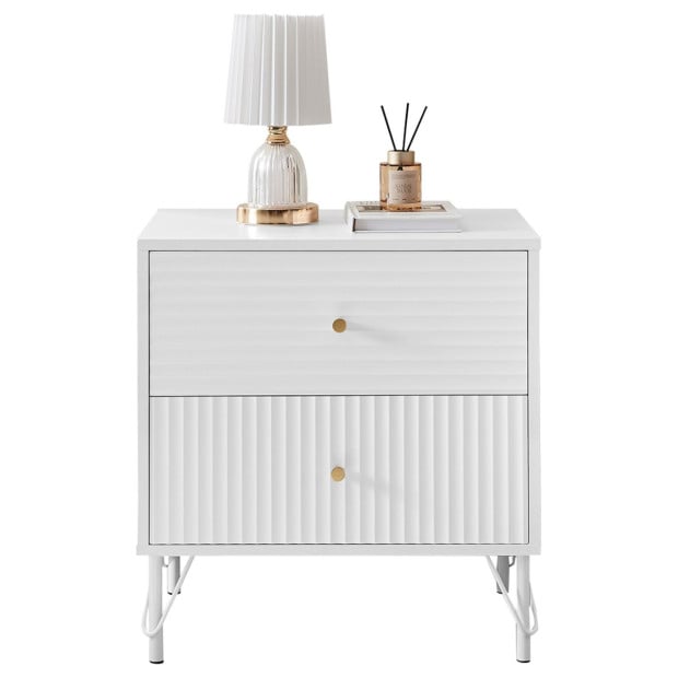 Sarantino Diego Bedside Table Night Stand with 2 Drawers - White Image 3
