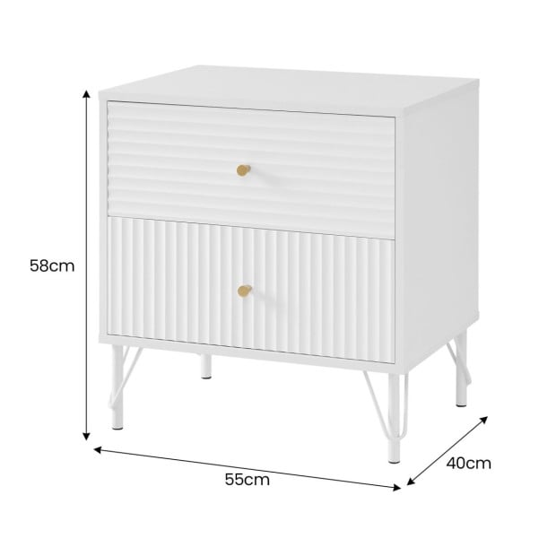 Sarantino Diego Bedside Table Night Stand with 2 Drawers - White Image 4