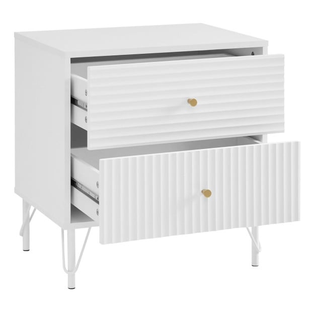 Sarantino Diego Bedside Table Night Stand with 2 Drawers - White Image 5
