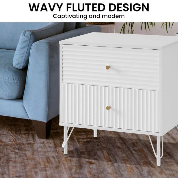 Sarantino Diego Bedside Table Night Stand with 2 Drawers - White Image 6