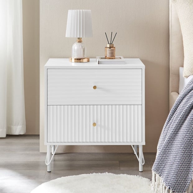 Sarantino Diego Bedside Table Night Stand with 2 Drawers - White Image 9