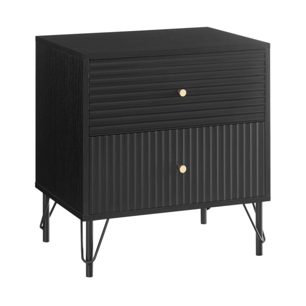 Sarantino Diego Bedside Table Night Stand with 2 Drawers - Black Image 2