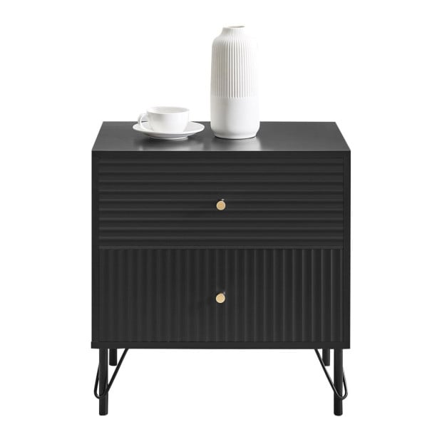 Sarantino Diego Bedside Table Night Stand with 2 Drawers - Black Image 3