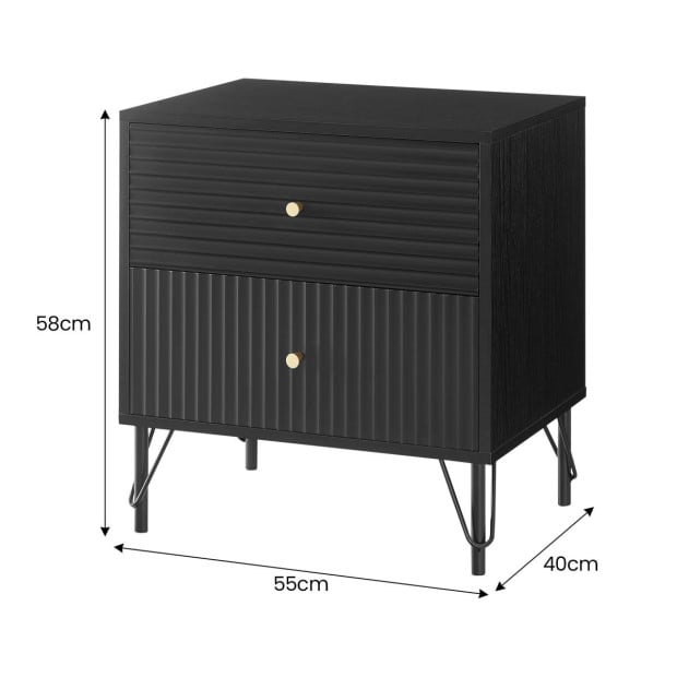 Sarantino Diego Bedside Table Night Stand with 2 Drawers - Black Image 4