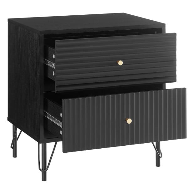 Sarantino Diego Bedside Table Night Stand with 2 Drawers - Black Image 5