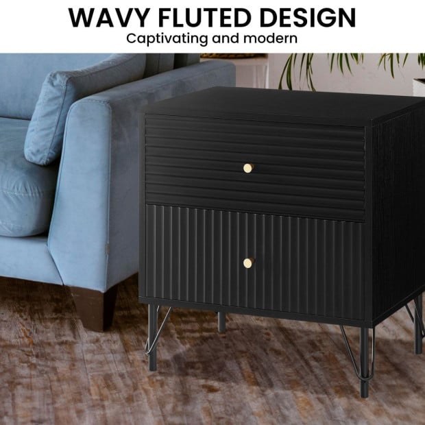 Sarantino Diego Bedside Table Night Stand with 2 Drawers - Black Image 6