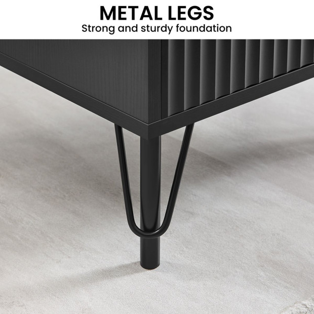 Sarantino Diego Bedside Table Night Stand with 2 Drawers - Black Image 8
