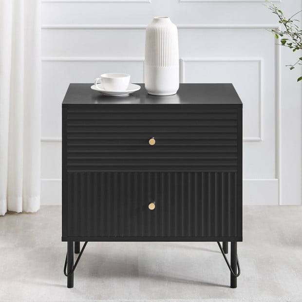 Sarantino Diego Bedside Table Night Stand with 2 Drawers - Black Image 9
