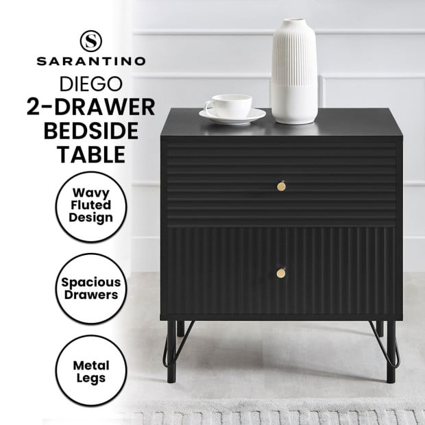Sarantino Diego Bedside Table Night Stand with 2 Drawers - Black