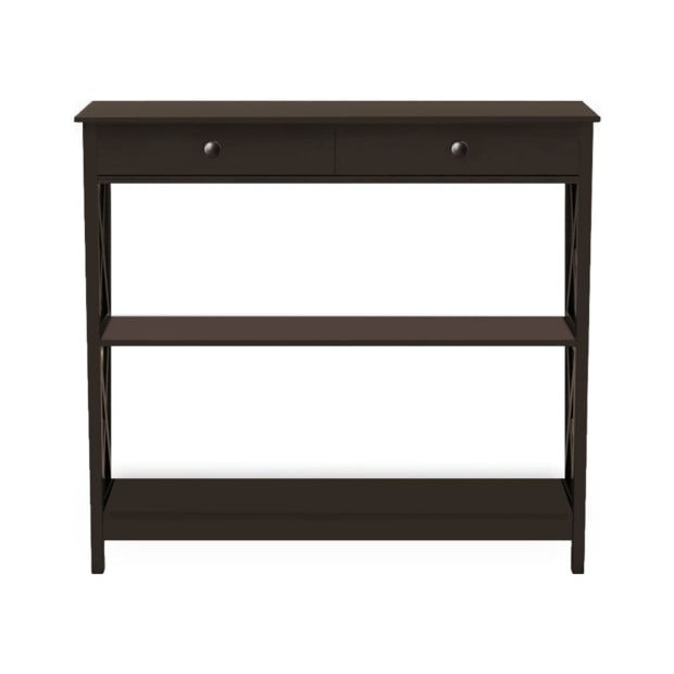 Sarantino Eloise 3-Tier Cross Console Table in Espresso Image 3