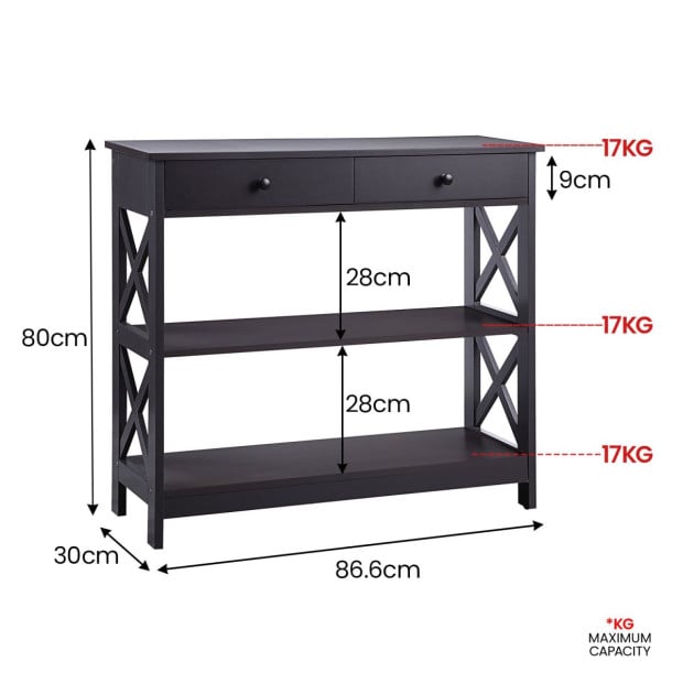Sarantino Eloise 3-Tier Cross Console Table in Espresso Image 4