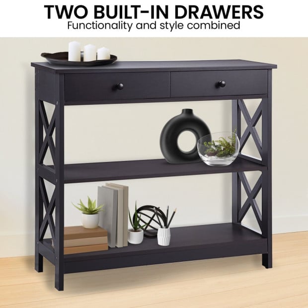 Sarantino Eloise 3-Tier Cross Console Table in Espresso Image 8