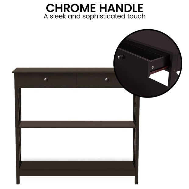 Sarantino Eloise 3-Tier Cross Console Table in Espresso Image 9