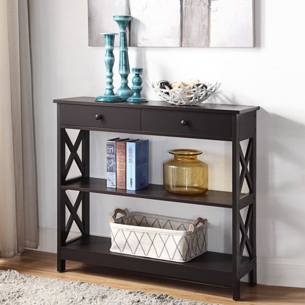 Sarantino Eloise 3-Tier Cross Console Table in Espresso Image 11