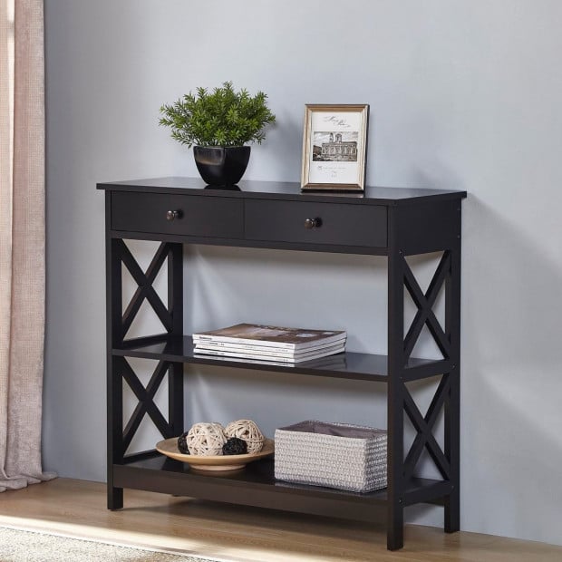 Sarantino Eloise Cross Console Table - Black Image 11