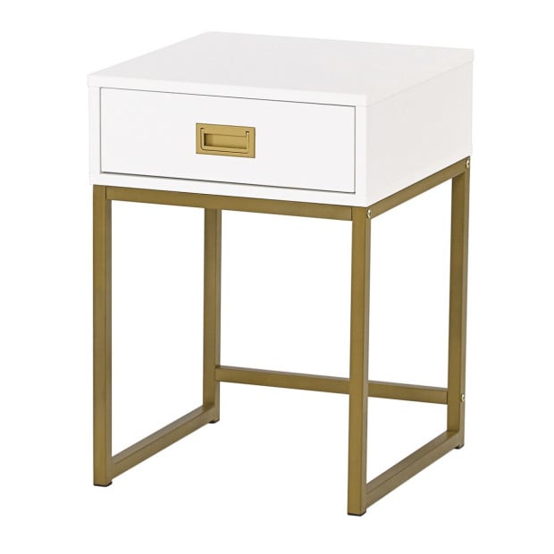 Sarantino Emilia Bedside Table Night Stand - White/Gold Image 2
