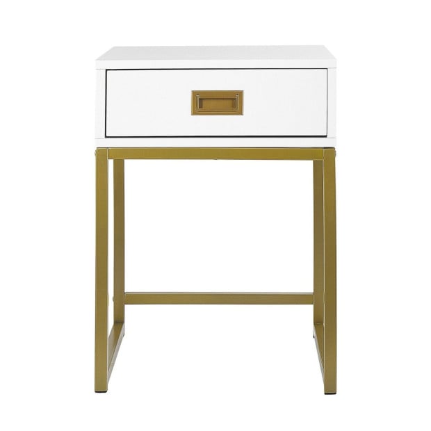Sarantino Emilia Bedside Table Night Stand - White/Gold Image 3