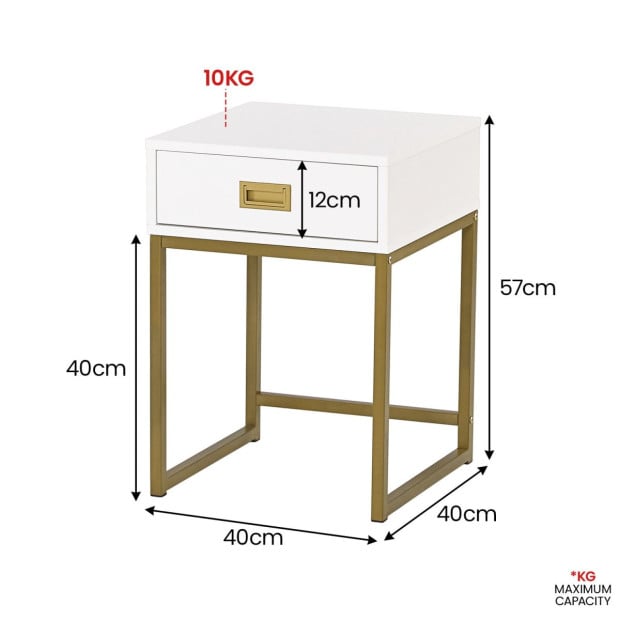 Sarantino Emilia Bedside Table Night Stand - White/Gold Image 4