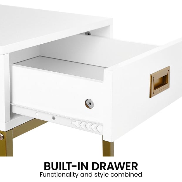 Sarantino Emilia Bedside Table Night Stand - White/Gold Image 6