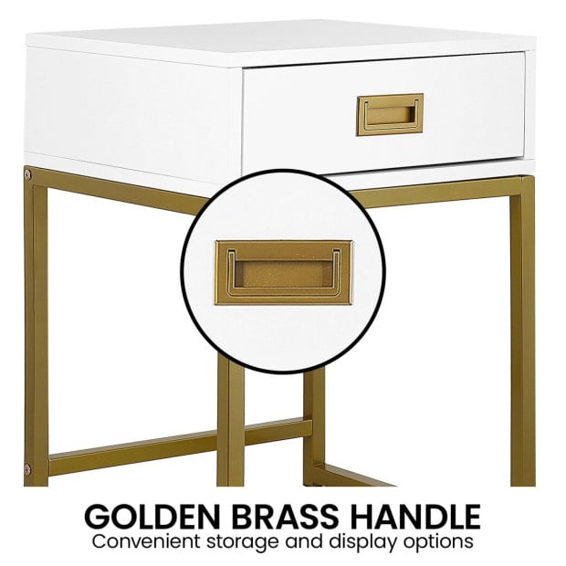 Sarantino Emilia Bedside Table Night Stand - White/Gold Image 8