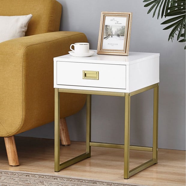 Sarantino Emilia Bedside Table Night Stand - White/Gold Image 9
