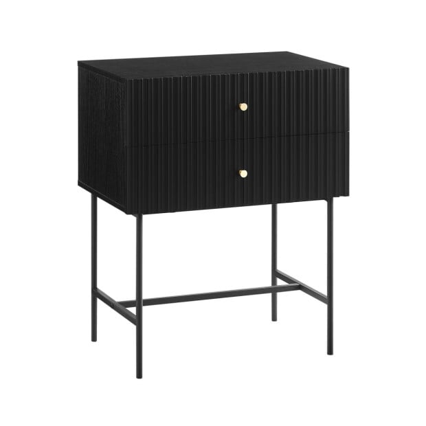 Sarantino Arden Fluted 2-Drawer Bedside Table Night Stand - Black Image 2