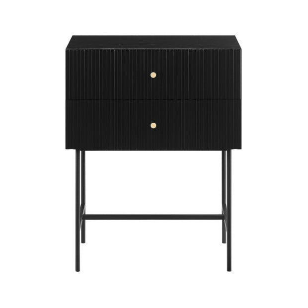 Sarantino Arden Fluted 2-Drawer Bedside Table Night Stand - Black Image 3
